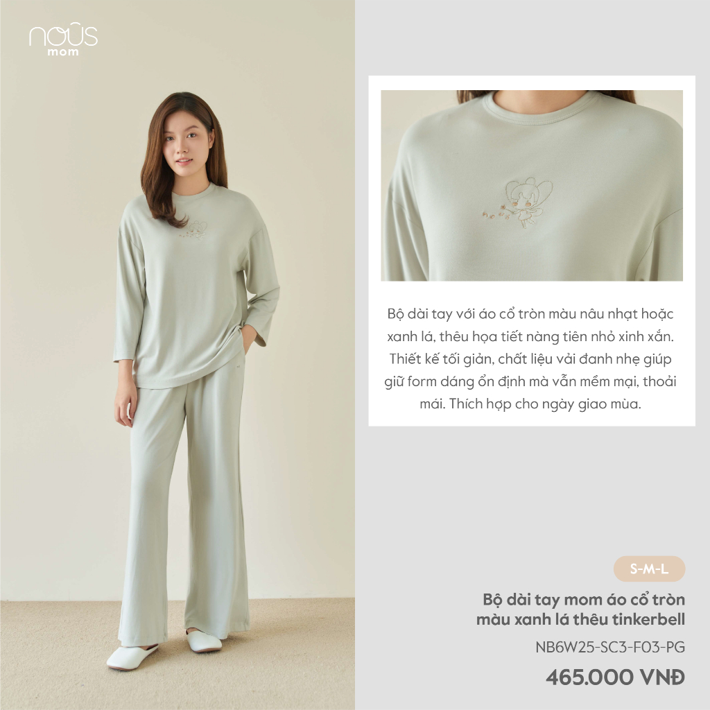  Nous Homewear Bộ mặc nhà bộ quần áo dài tay cho mẹ bầu sau sinh chui đầu thêu họa tiết mềm mịn dưới 70kg BST T9 