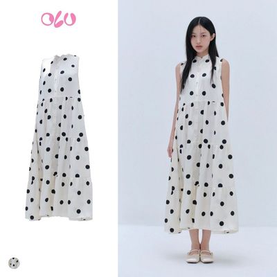 Đầm suông OLV chấm bi cổ trụ Cream Dot Loose Maxi Dress trẻ trung đi chơi đi cà phê