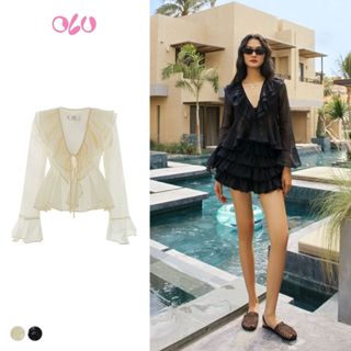 Áo babydoll bèo cổ V mỏng mát cột nơ nữ tính Willow nhiều màu phù hợp đi chơi đi biển OLV