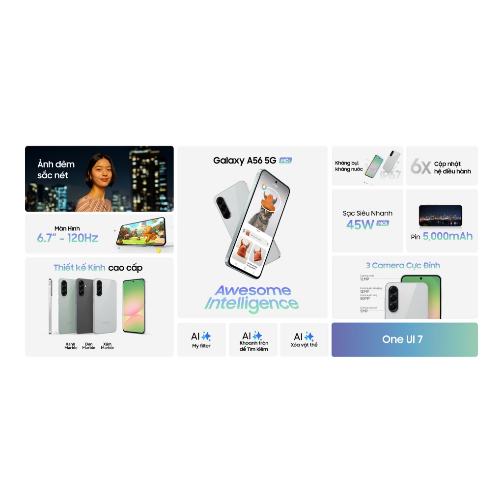Điện thoại Samsung Galaxy A56 5G 8GB | 128GB - Màn hình 6.7", Camera 50MP, 5000mAh - Hàng Chính Hãng | BigBuy360 - bigbuy360.vn