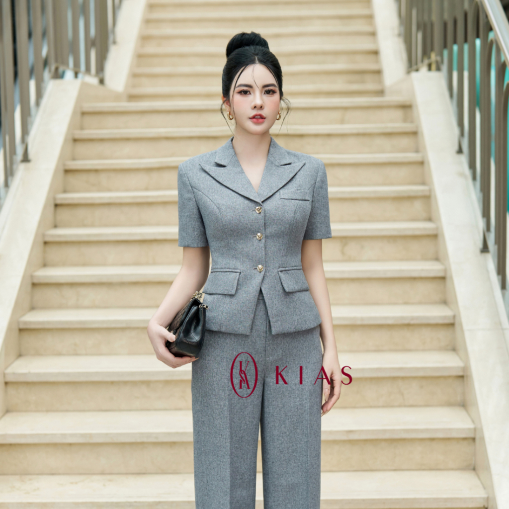 Set Vest Công Sở Urban Poise Áo Vest Lửng Tay Ngắn & Quần Suông Dài Sang Trọng cho Nữ - KIAS