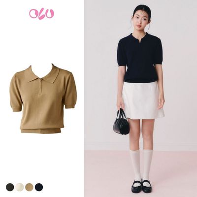 Áo OLV cổ bẻ khóa kéo tay ngắn dễ thương Calla phù hợp đi học đi làm đi chơi