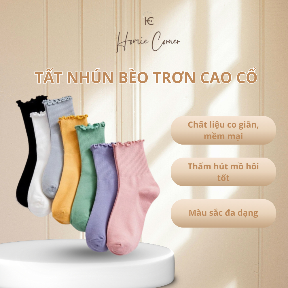 Tất Nhún Bèo Trơn Cao Cổ Phong Cách Tiểu Thư Công Chúa HC16