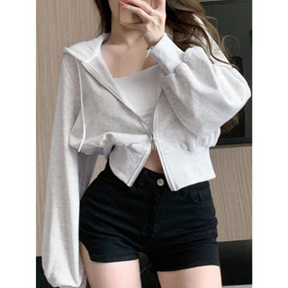  Áo Khoác Nỉ Croptop Khoá 2 Chiều Áo Hoodie Zip Dáng Ngăn Form Rộng Phong Cách Thể Thao Vải Loại 1 