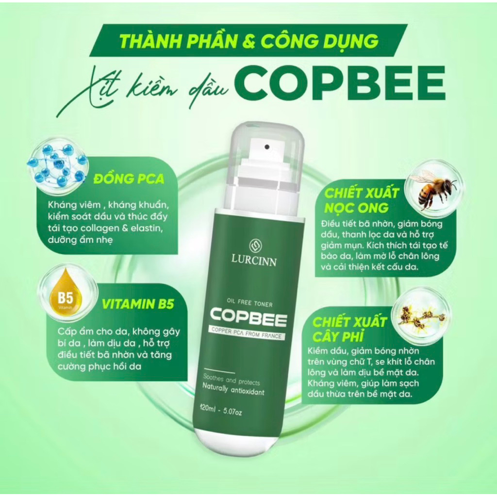 Xịt Kiềm Dầu COPBEE LURCINN 120ml - sản phẩm nổi bật từ Lurcinn Vietnam.