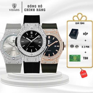 Đồng Hồ Nam VIDARS Size 43mm Viền Đá Khung Đá  Dây Silicone Có Bộ Lịch Ngày Chống Nước 3ATM