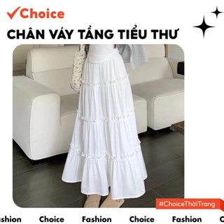 Chân váy nữ Choice FA1-0018-84 dáng dài 4 tầng tiểu thư chất voan đẹp màu trắng