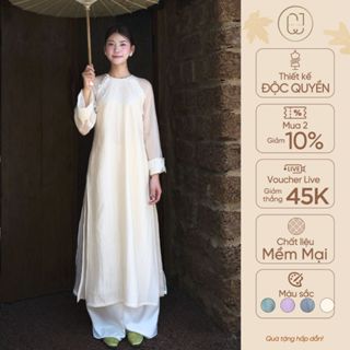 Set áo dài đắp ren nữ mix quần lụa sang trọng truyền thống Tố Điệp thiết kế CayLeo Design - AD837
