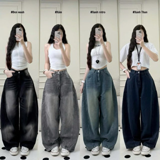  Quần Bò Jeans Nữ Ống Rộng Quần Bò Denim Suông Ống Bí Cong Rộng Trơn 4 Màu Bản Cạp Cao Siêu Hách Dáng Cực Đỉnh Retro 