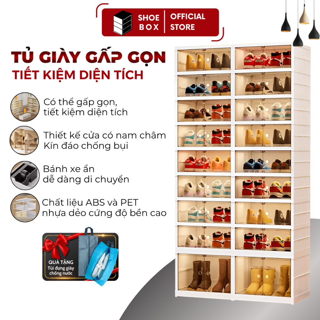 Tủ Giày Nhựa Thông Minh SHOE BOX 36 đôi 9104-8-1G Gấp Gọn Tiện Lợi Có Ngăn Để Boot BẢO HÀNH 3 NĂM
