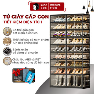Tủ Đựng Giày Nhựa Màu Đen SHOE BOX 6-36 đôi Có Bánh Xe, Hộp Lưu Trữ Trưng Bày Giày Có Ngăn Để Boot