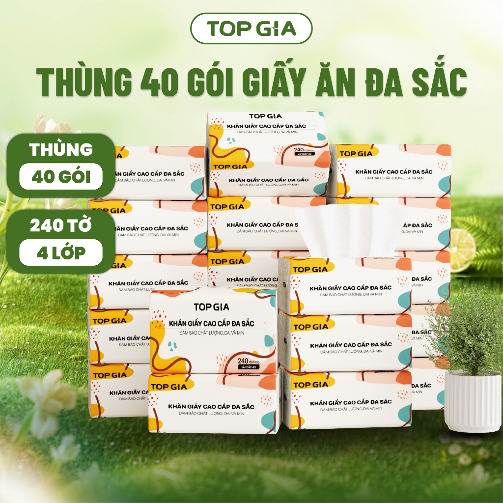 Giấy Ăn Rút Top Gia Thùng 40 Gói Đa Sắc 240 Tờ 4 Lớp, Bột Giấy Từ Thiên Nhiên An Toàn Cho Sức Khỏe