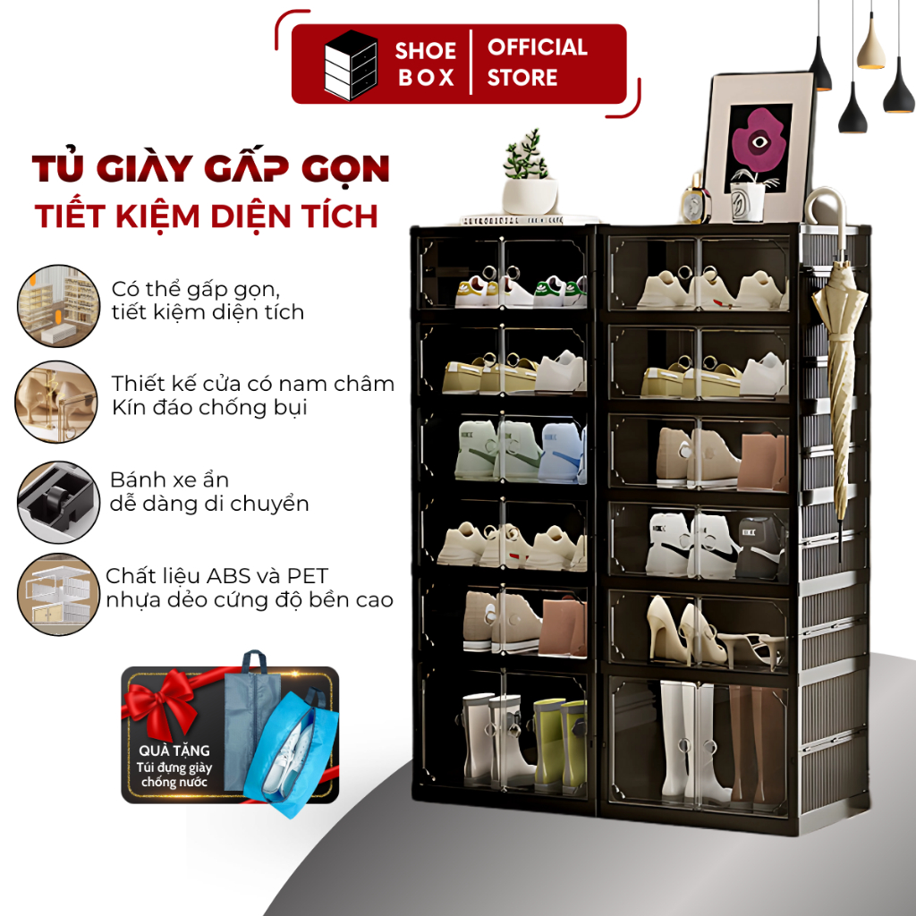 Tủ Giày Thông Minh SHOE BOX 6 Tầng 9104-5-1G Gấp Gọn Tiện Lợi [ BẢO HÀNH 3 NĂM ], Hộp Đựng Giày Bằng Nhựa Cao Cấp
