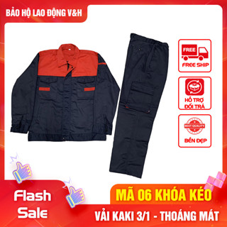  Quần áo bảo hộ lao động mã 06 khóa kéo vải kaki 3 1 phối màu dày dặn bền bỉ thoáng mát khi sử dụng 