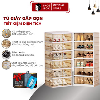 Kệ giày gấp gọn SHOE BOX 12 đôi 9102-6 chất liệu nhựa ABS cao cấp [ BẢO HÀNH 3 NĂM ], Hộp đựng giày thông minh tiện lợi