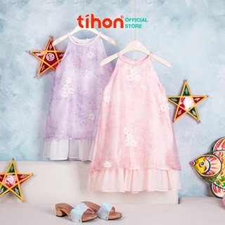  Váy bé gái TIHON cao cấp chất liệu tơ thêu hoa mềm mại thiết kế sát nách cổ tết xinh xắn VT0755010 