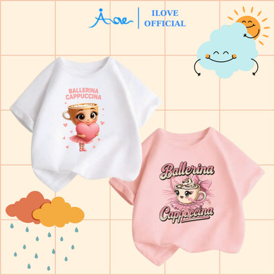 [MỚI] Áo thun cộc tay cho bé gái AORE, Áo phông tay ngắn in hình Ballerina Cappuccina mềm nhẹ chất COTTON 9-36kg