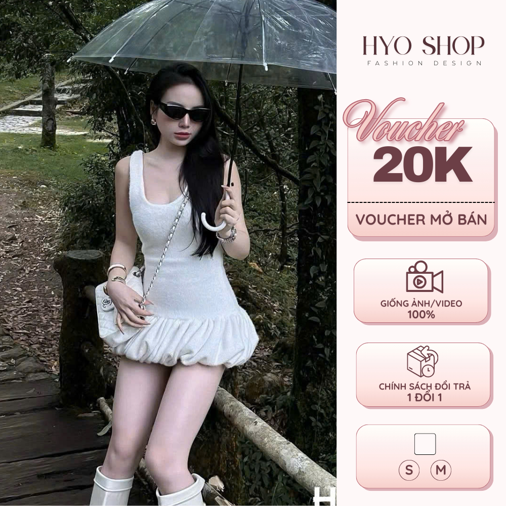 Váy 2 dây lông thỏ phối chân bí bèo liền thân ôm body siêu xinh tiểu thư HYO SHOP