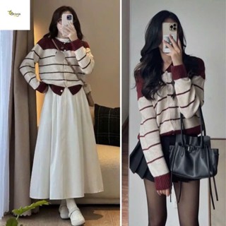 Áo Khoác Len Dệt Kim Cổ Tròn, Áo Len Lông Thỏ Phối Kẻ Ngang Thêu Ngựa Nổi Siêu Xinh Phong Cách Hàn Quốc Hàng Qccc Orange