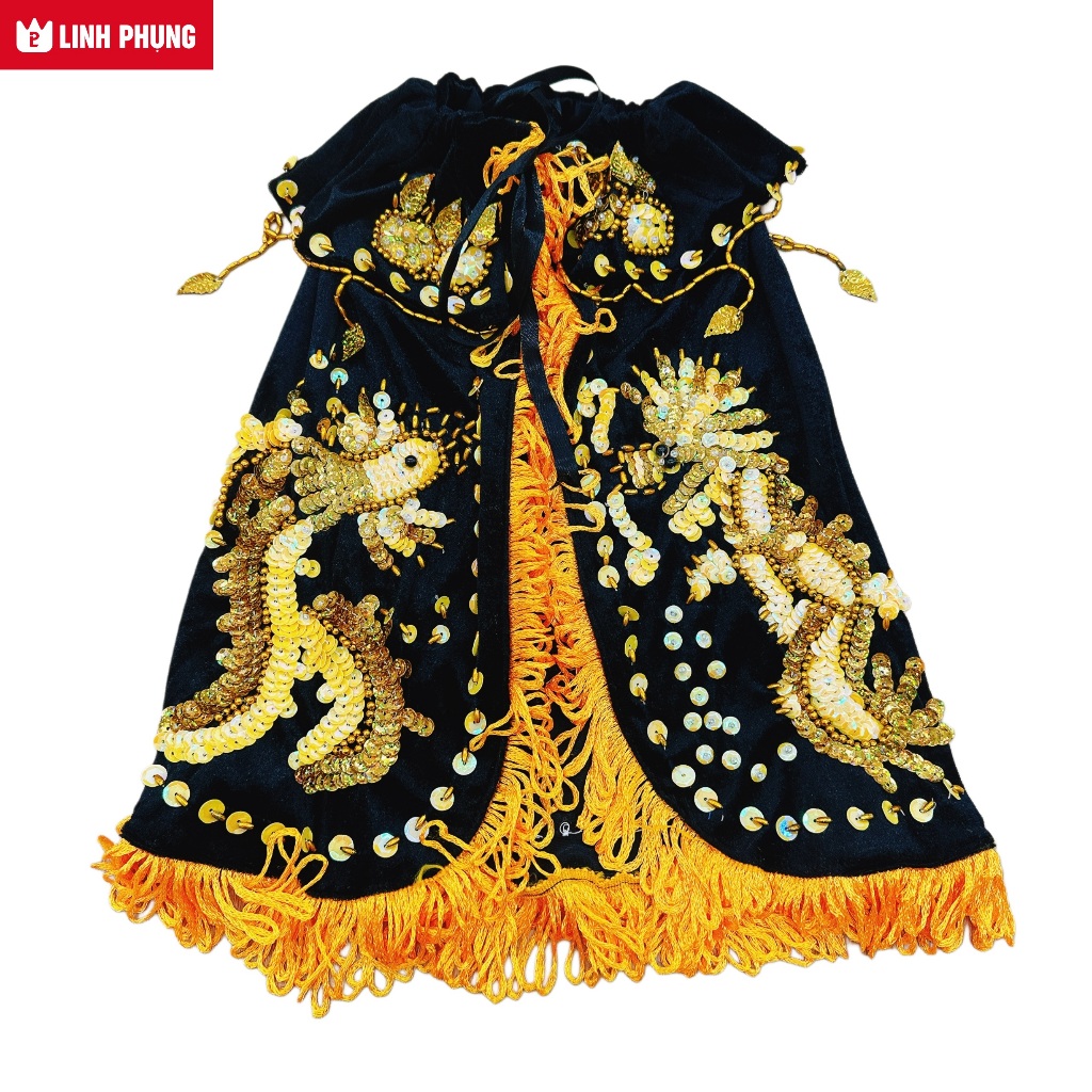  Áo Choàng Nhung Rồng Phụng Vàng Decal cúng Bà Địa Mẫu  Chúa Xứ  Ngũ Hành cho tượng cao từ 30cm đến 1m6 