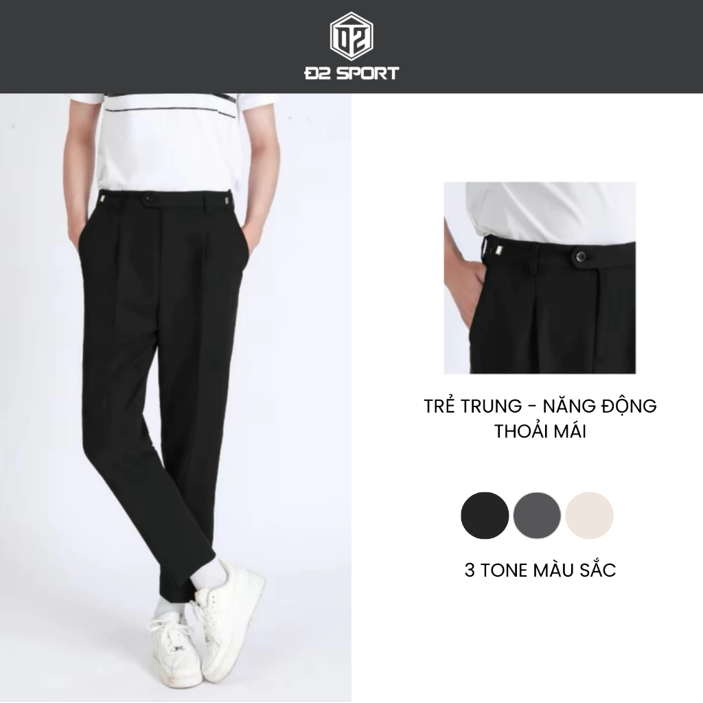 Quần Âu Nam D2 Sport Cạp Cao Baggy Suông Hàn Quốc Lưng Cao Công Sở Cao Cấp, Lịch Sự