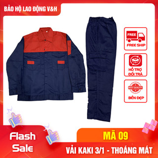 Quần áo bảo hộ lao động mã 09 vải kaki 3/1 phối màu dày dặn, bền bỉ, thoáng mát khi sử dụng