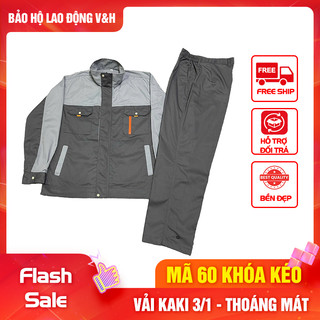  Quần áo bảo hộ lao động mã 60 khóa kéo vải kaki 3 1 phối màu dày dặn bền bỉ thoáng mát khi sử dụng 