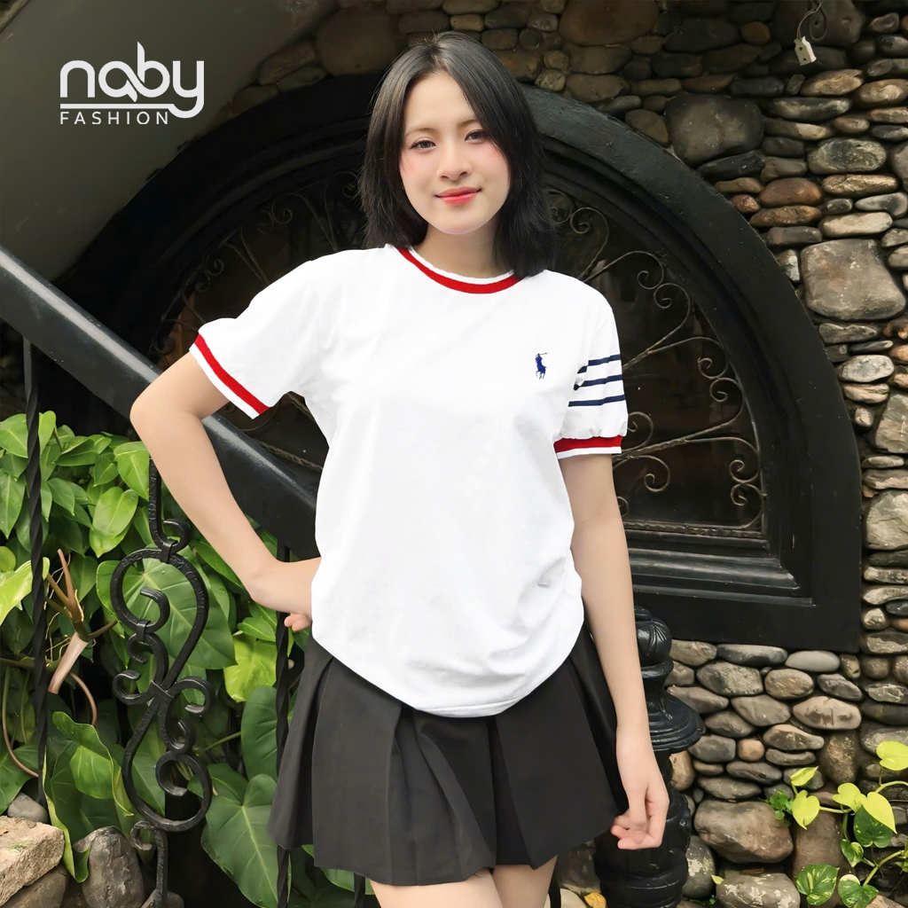 Áo Thun Form Rộng Trắng Phối Sọc Tay Mới Mẻ, Chất 100% Cotton Thoáng Mát, Có Kèm Hình Thật. | BigBuy360 - bigbuy360.vn