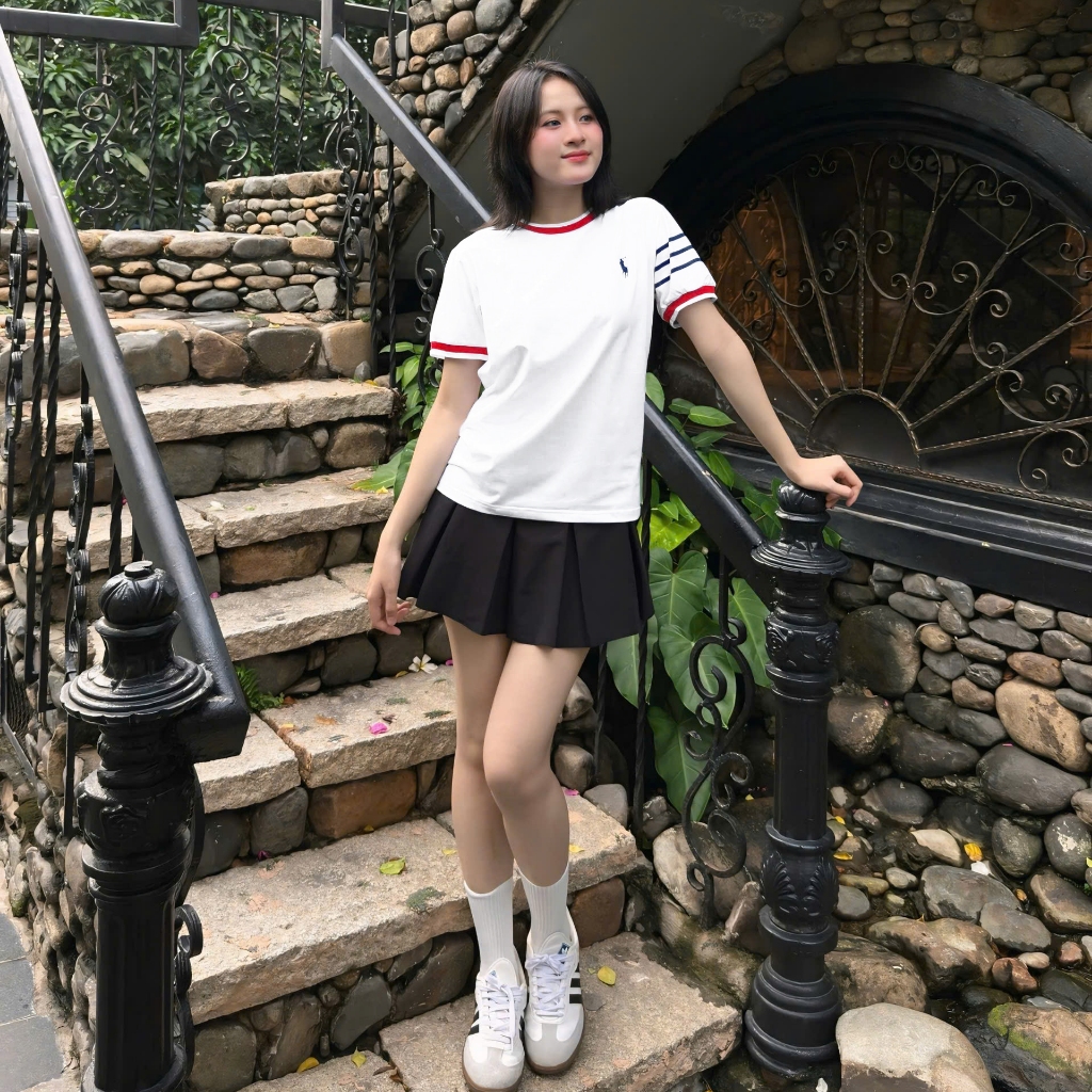 Áo Thun Form Rộng Trắng Phối Sọc Tay Mới Mẻ, Chất 100% Cotton Thoáng Mát, Có Kèm Hình Thật. | BigBuy360 - bigbuy360.vn