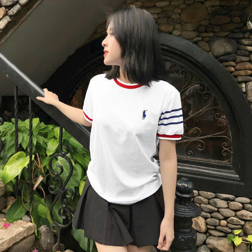 Áo Thun Form Rộng Trắng Phối Sọc Tay Mới Mẻ, Chất 100% Cotton Thoáng Mát, Có Kèm Hình Thật. | BigBuy360 - bigbuy360.vn