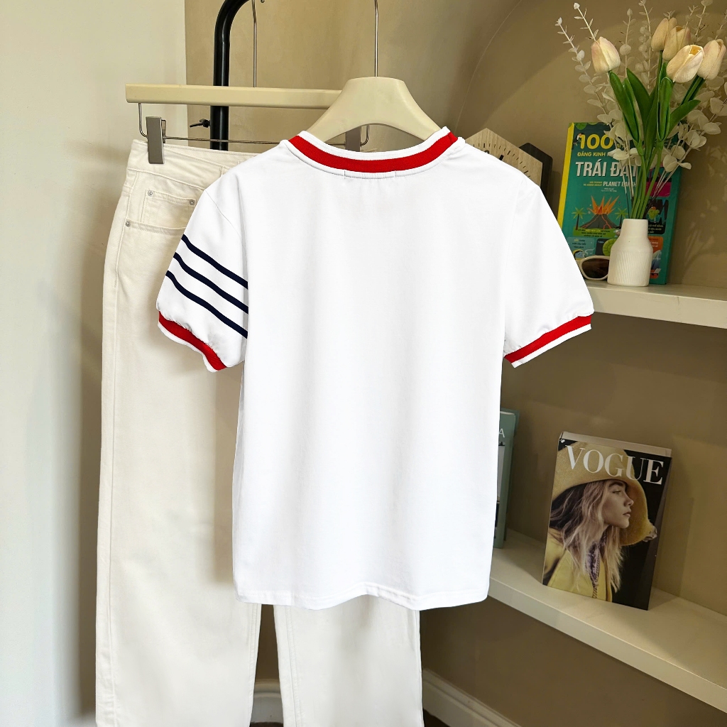 Áo Thun Form Rộng Trắng Phối Sọc Tay Mới Mẻ, Chất 100% Cotton Thoáng Mát, Có Kèm Hình Thật. | BigBuy360 - bigbuy360.vn