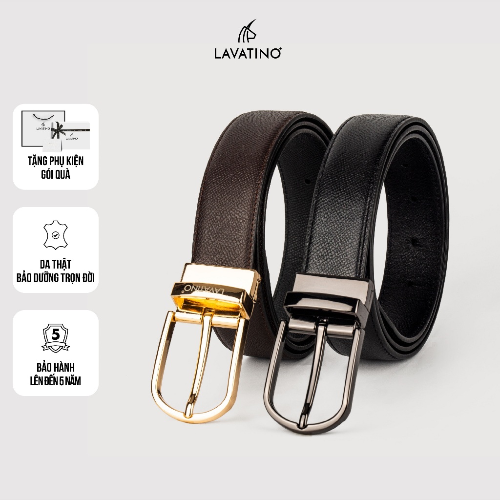 Thắt lưng nam mặt khóa xoay hiện đại da bò cao cấp chính hãng Lavatino [MK05]