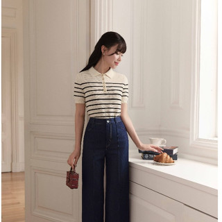 BEAUTEBYV - Áo len nữ mùa hè kẻ ngang Ami