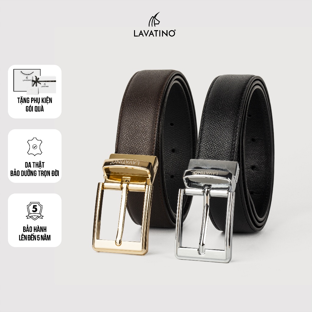 Thắt lưng nam mặt khóa xoay hiện đại da bê cao cấp chính hãng Lavatino [MK03]