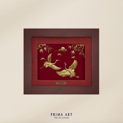 Tranh treo tường Mỹ Nghệ Phủ Vàng 24K PRIMA ART Đôi Hạc và Ánh Trăng - Size 18x20 cm - CGS-0411-29
