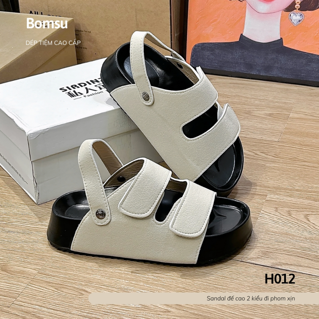 Dép sandal nữ đế cao quai da mềm đính khuy chắc chắn - Dép quai hậu nữ đế cao hot trend