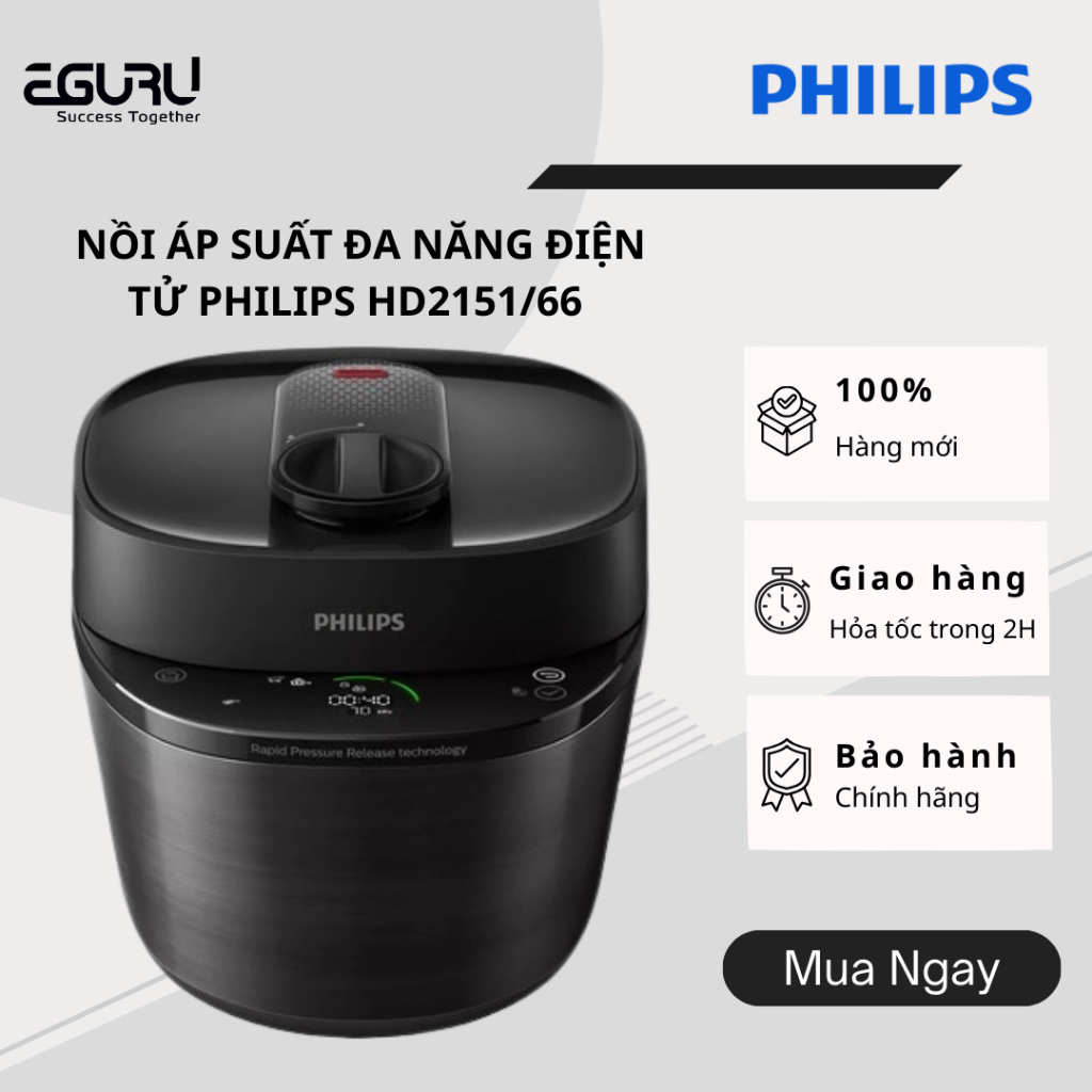 Nồi Áp Suất Đa Năng Điện Tử Philips HD2151/66 Nấu Trong 30 Phút - Hàng Chính Hãng - BH 24 Tháng