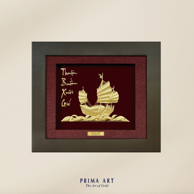 Tranh treo tường Mỹ Nghệ Phủ Vàng 24K PRIMA ART - Thuận Buồm Xuôi Gió May Mắn Bình An - Size 25x29 cm - CGS-0624-01