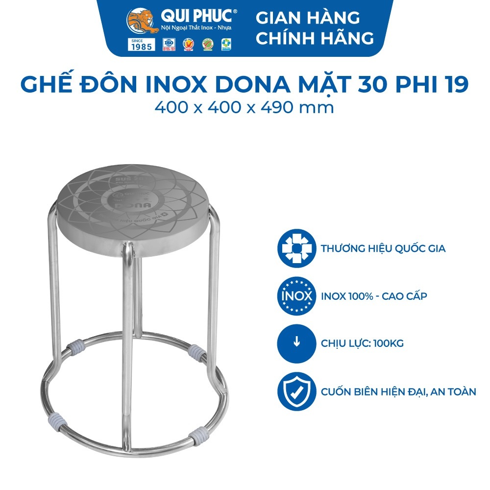 [FREESHIP] Ghế inox đôn Dona QUI PHÚC combo 10 ghế, inox cao cấp, sáng bóng, chịu lực 100kg, xếp chồ