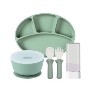  Combo Khay ăn dặm Bộ muỗng nĩa và Bát ăn dặm có nắp Silicone Bạch kim Modu'i Hàn Quốc 