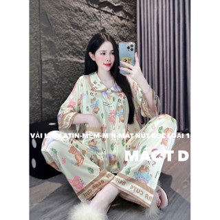 Áo kiểu cổ sen quần dài tay lỡ in hoạt hình vải Latin cho nữ (MÁC T D)