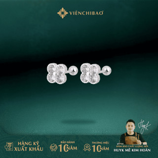 Bông tai bạc nữ VIỄN CHÍ BẢO Cỏ 4 Lá Chốt Đặn Đá Trắng B400882
