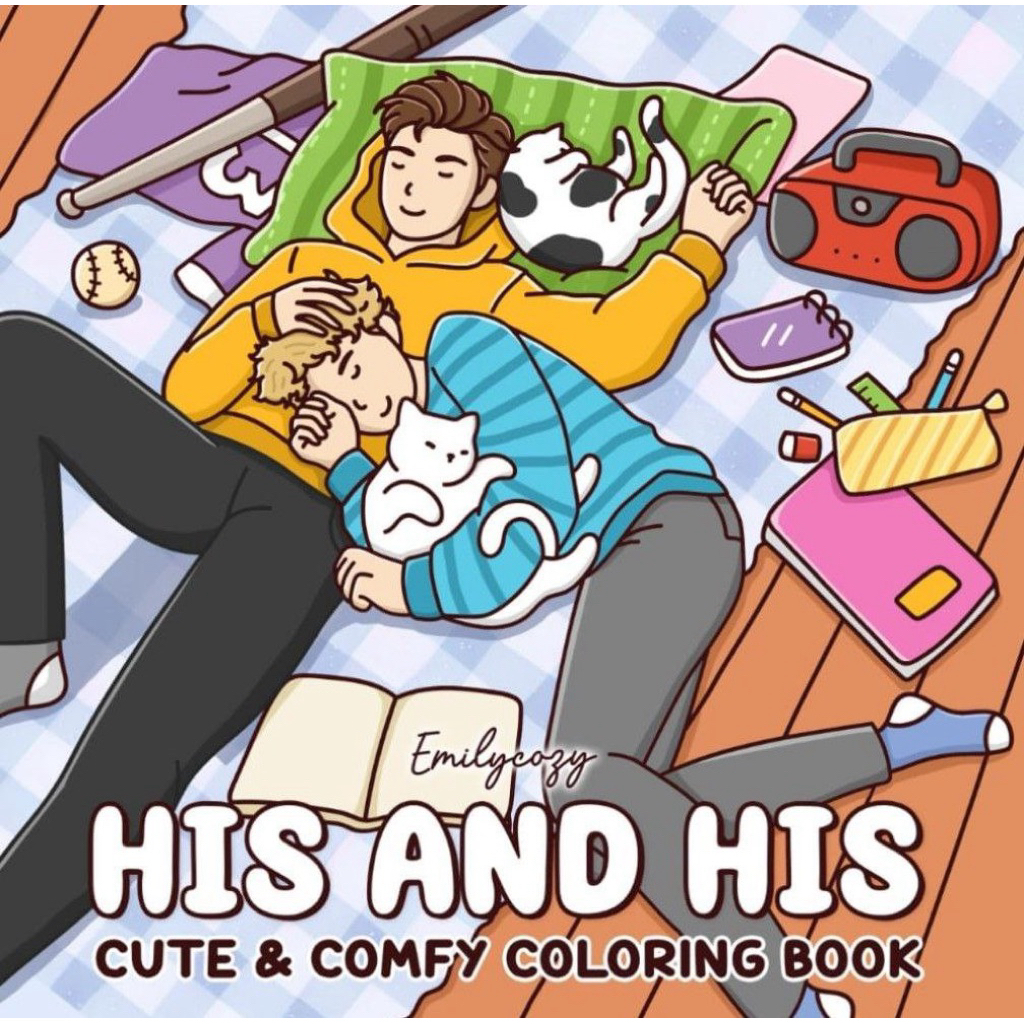 (32 tranh) Quyển tô màu về tình bạn, tình yêu của các chàng trai “HIS AND HIS” giấy 180gsm