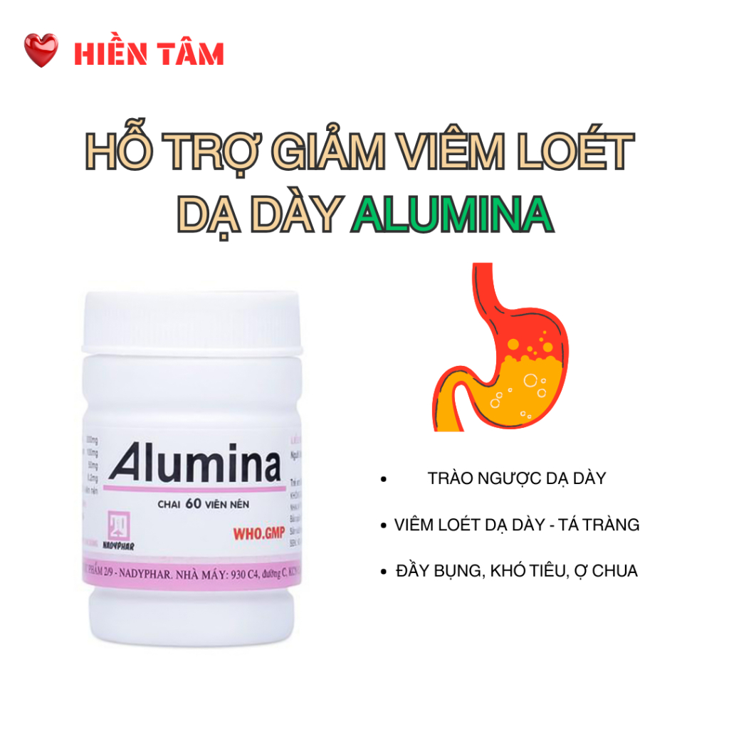 Hỗ trợ giảm viêm loét dạ dày Alumina chai 60 viên nén