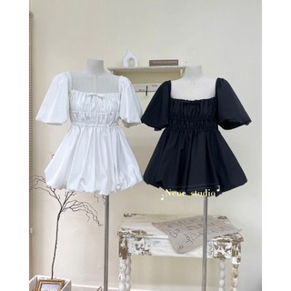 Áo váy babydoll form rộng cổ vuông siu xinh - Nene_studio 