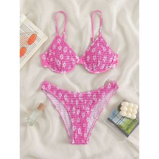   CÓ SẴN  Set bikini 2 mảnh hoa nhí hồng có mút lót - KÈM ẢNH THẬT 