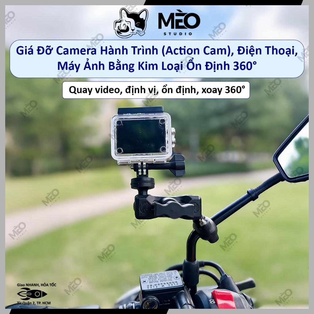 Giá đỡ Action Camera - Giá đỡ Camera Hành Trình Tháo Nhanh - Xoay 360 độ Gắn Ghi Đông Hoặc Gương Xe 