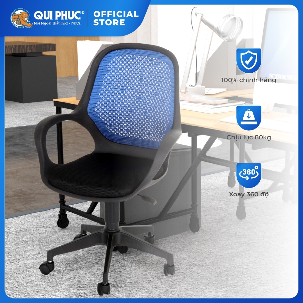 [FREESHIP] Ghế văn phòng Dona QUI PHÚC combo 2 ghế lưng lưới, dễ lắp đặt, chắc chắn, chân xoay 360 đ