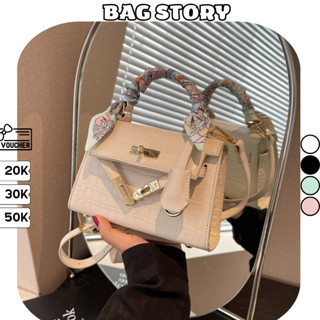 Túi xách nữ BAG STORY đeo chéo đeo vai da pu vân cá dập nổi, túi quai xách phối khăn đi tiệc đi chơi sang chảnh TX-103