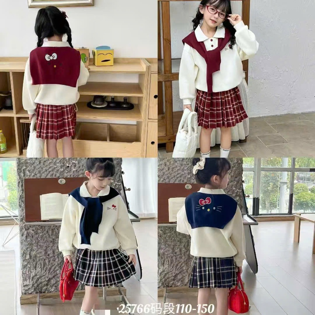 [DOKID]QA-sét váy kèm khăn helo kity nỉ 2 da,cv có lót quần,hàng QC cao cấp